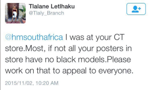 Tweeted to H&M South Africa